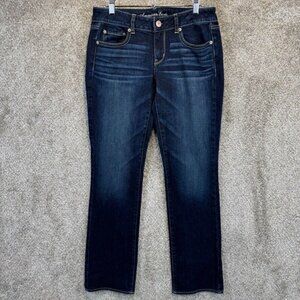 American Eagle Jeans Womens 8 Blue Straight Low Rise Stretch Dark Denim